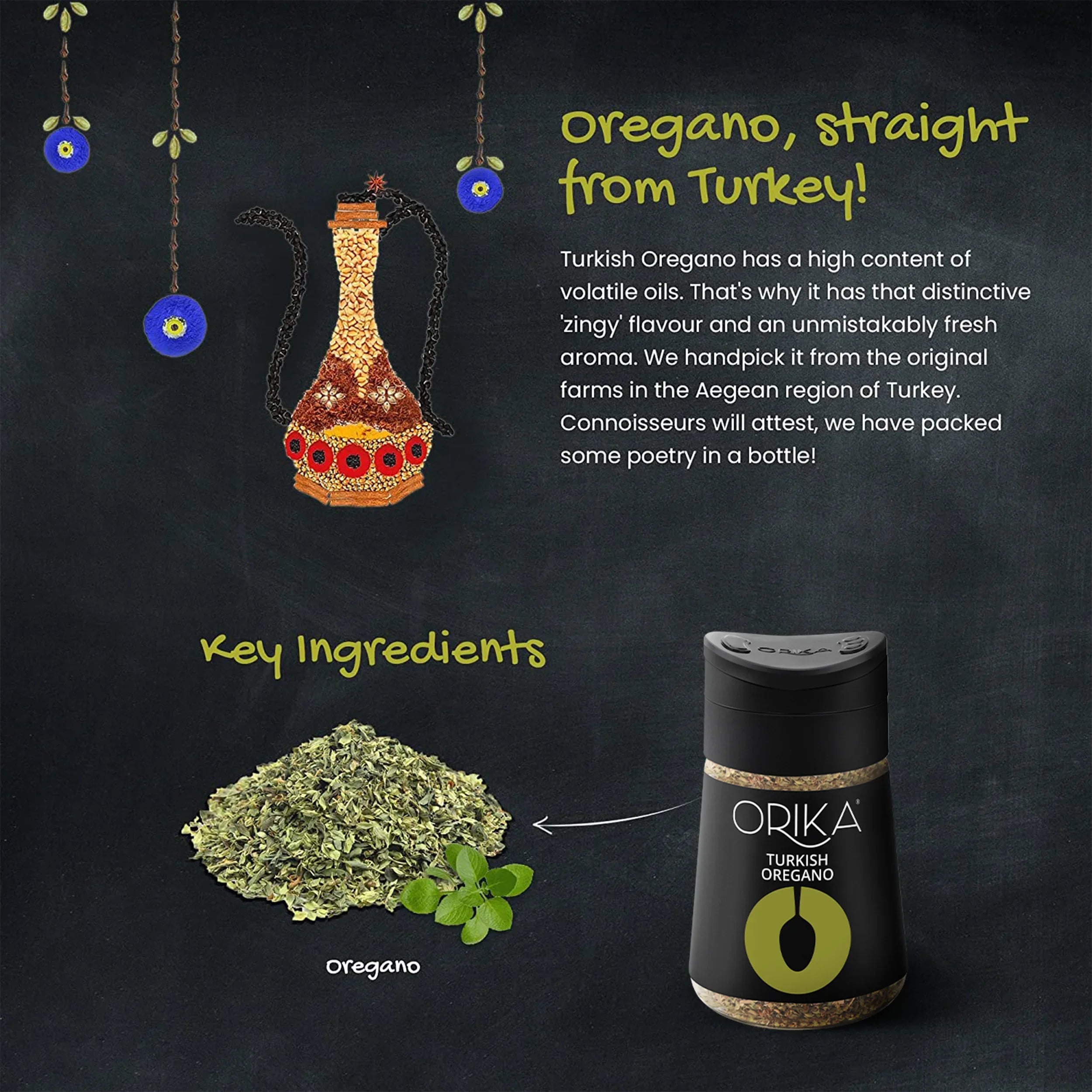Orika Gourmet Herbs Sprinkler Combo Turkish Thyme, Egyptian Basil, Turkish Oregano - Orika Spices India